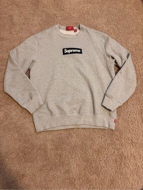 Supreme Light Grey Crewneck with Black Box Logo
